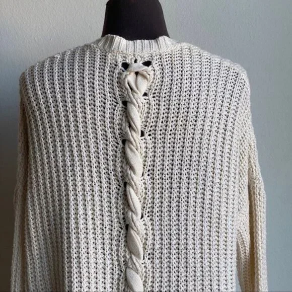 BDG sz SP button down open knit lace up back v-neck cardigan sweater - Picture 5 of 8